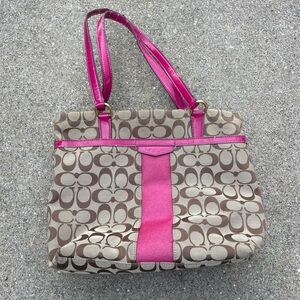 Vintage Coach Signature Print Tan and Hot Pink Purse